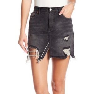 Free People We the Free Black Ripped Distressed Raw Hem Denim Mini Jean Skirt 29